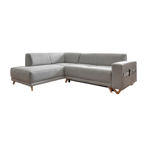 Šviesiai pilkos spalvos sulankstoma/su sandėliavimo vieta kampinė sofa (su kairiuoju kampu/„L“ formos) Classy Sophie – Miuform