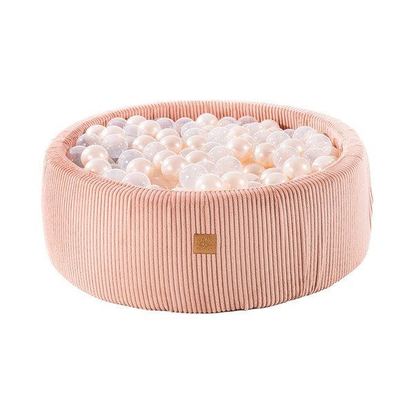 Rožinės spalvos iš velveto pripučiamų kamuoliukų baseinas ø 90x30 cm Montessori – Meowbaby