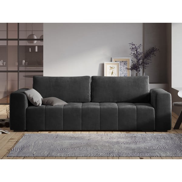 Tamsiai pilka aksominė sofa-lova Milo Casa Luca-image-1