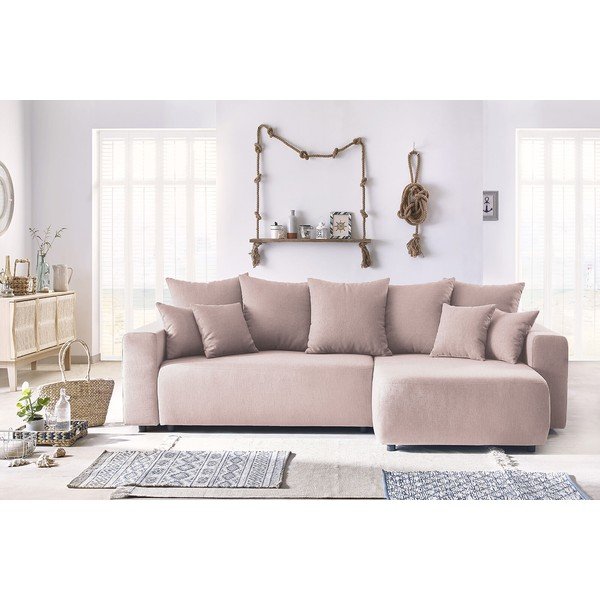 Šviesiai rožinės spalvos kampinė sofa-lova Bobochic Paris Envy-image-1