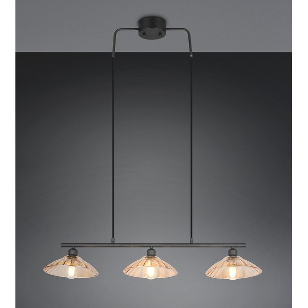 Juodos spalvos/gintarinės spalvos iš metalo kabantis šviestuvas su stiklo gaubtu Eluna – Reality-image-1