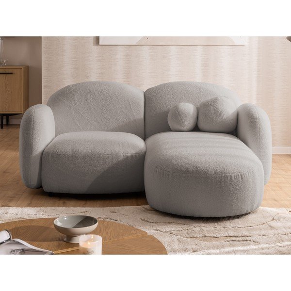 Pilkos spalvos kampinė sofa iš boucle (su dešiniuoju kampu/su gultu) Orbit – Ropez-image-1