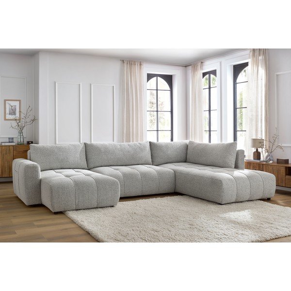 Šviesiai pilkos spalvos sulankstoma/su sandėliavimo vieta kampinė sofa (su dešiniuoju kampu/„U“ formos) Arsene – Bobochic Paris-image-1