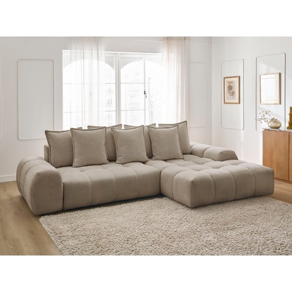 Taupe spalvos iš šenilinio audinio sulankstoma/su sandėliavimo vieta kampinė sofa (su dešiniuoju kampu/su gultu) Everest – Bobochic Paris-image-1