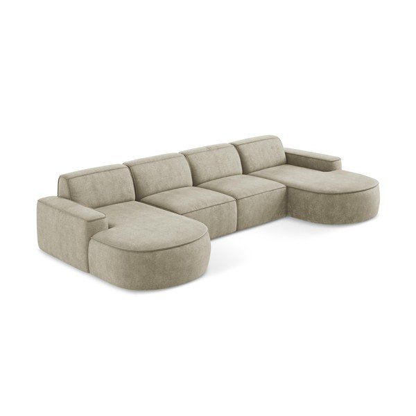 Smėlio spalvos iš šenilinio audinio kampinė sofa („U“ formos) Omao – Makamii-image-4