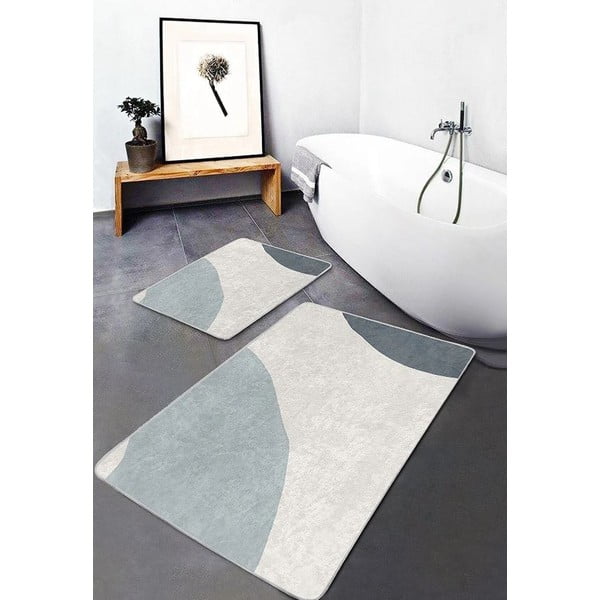 Iš velveto vonios kilimėliai pilkos spalvos/kreminės spalvos 2 vnt. 60x100 cm Abstract Shapes – Mila Home-image-4