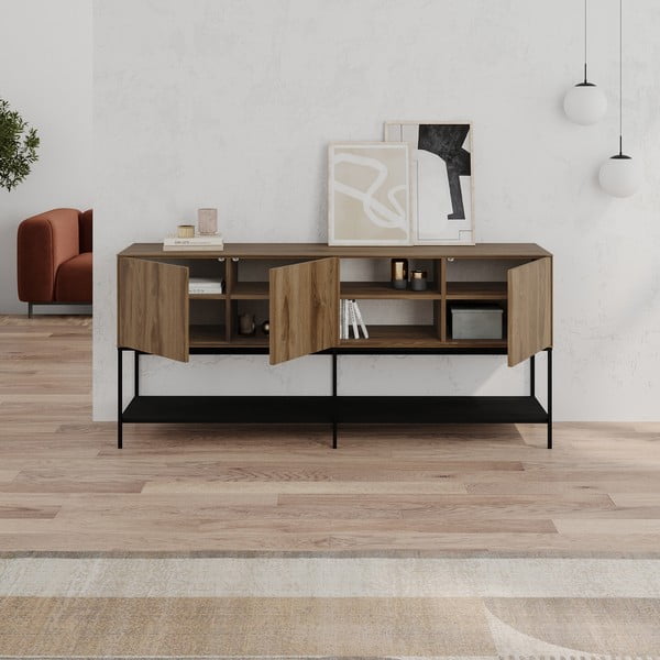 Šoninė spintelė juodos spalvos/natūralios spalvos iš ąžuolo 180x80x40 cm Amira – Marckeric-image-2