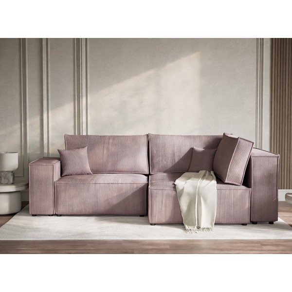 Violetinės spalvos sulankstoma/su sandėliavimo vieta kampinė sofa iš kordinio velveto (su dešiniuoju kampu/„L“ formos) Tonga – Maison de Rêve-image-1