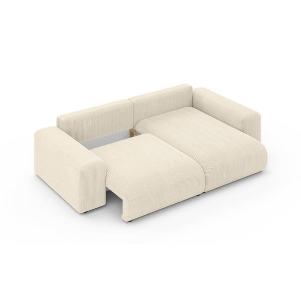 Kreminės spalvos iš kordinio velveto sulankstoma/su sandėliavimo vieta kampinė sofa (kintama) Luma – Ropez-image-4