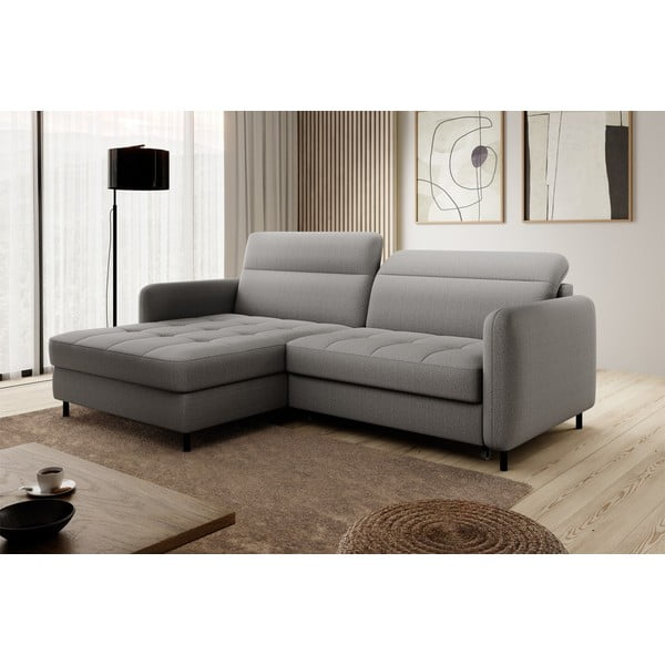 Pilkos spalvos iš velveto sulankstoma/su sandėliavimo vieta kampinė sofa (su kairiuoju kampu/su gultu) Gomsi – ELTAP-image-4