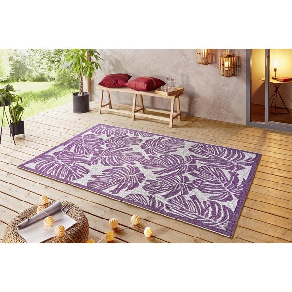 Violetinės ir smėlio spalvos lauko kilimas NORTHRUGS Monstera, 140 x 200 cm-image-1
