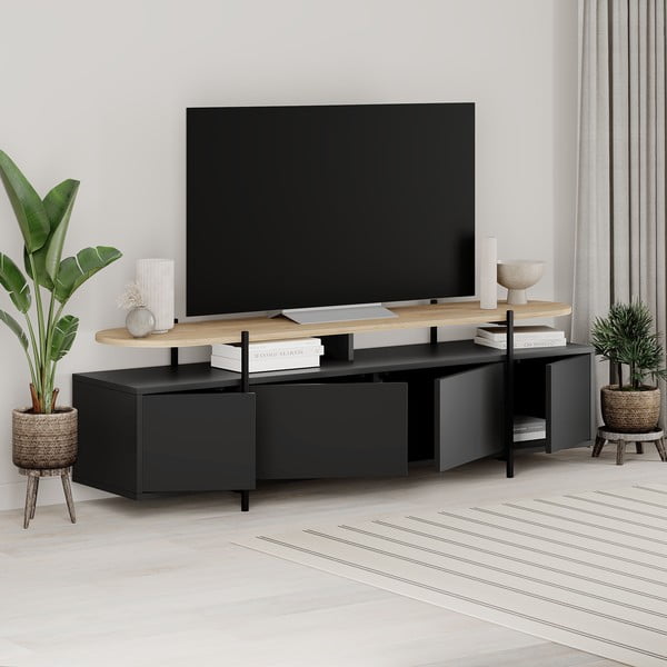 TV spintelė juodos spalvos iš ąžuolo 160x48 cm Hinoa – Marckeric-image-4