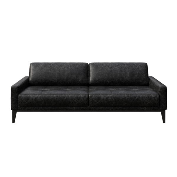 Juoda odinė sofa MESONICA Musso Tufted, 210 cm
