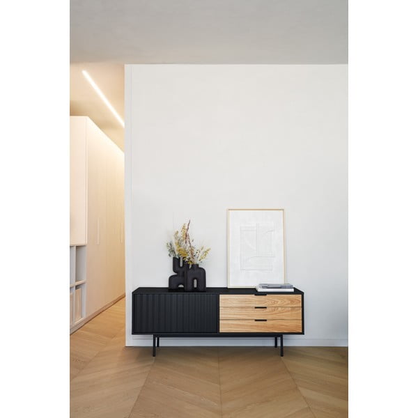 TV spintelė juodos spalvos/natūralios spalvos iš ąžuolo 140x52 cm Sierra – Teulat-image-1