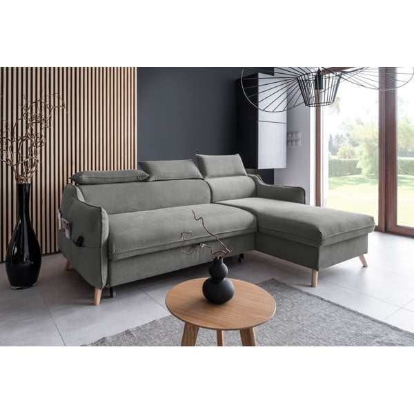 Sulankstoma kampinė sofa iš velveto šviesiai pilkos spalvos (su dešiniuoju kampu) Sweet Harmony – Miuform-image-3