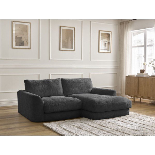 Juodos spalvos kampinė sofa iš šenilinio audinio (su dešiniuoju kampu/su gultu) Leonore – Bobochic Paris-image-4