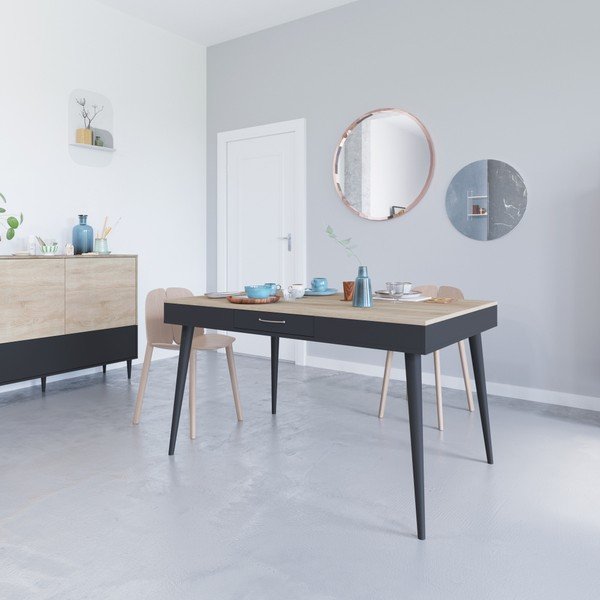 Juodas ąžuolo medienos valgomojo stalas TemaHome Horizon-image-1