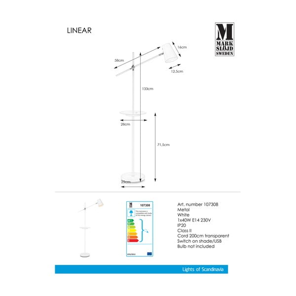 Baltas laisvai pastatomas šviestuvas su laikymo skyriumi "Markslöjd Linear-image-3