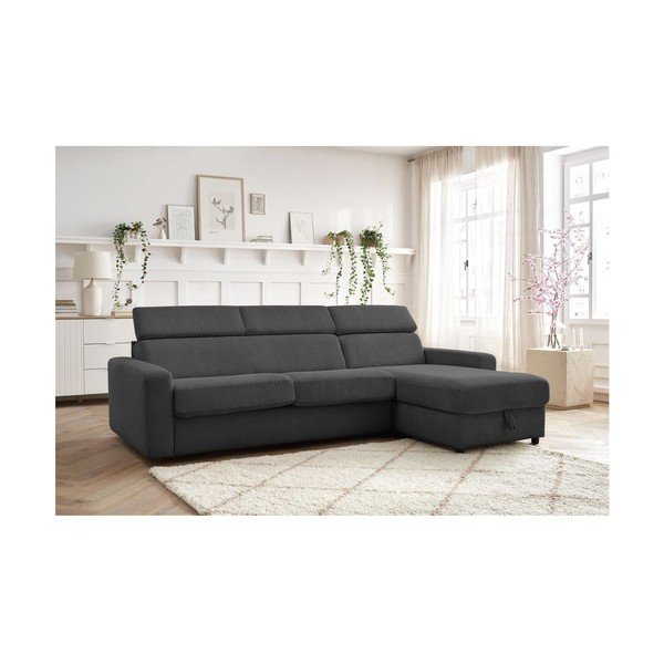 Iš kordinio velveto sulankstoma kampinė sofa tamsiai pilkos spalvos (kintama) Monaco – Bobochic Paris-image-1