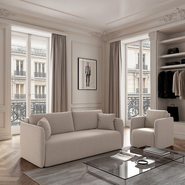 Smėlio spalvos iš velveto sulankstoma sofa 220 cm Chaum – Rodier-image-1