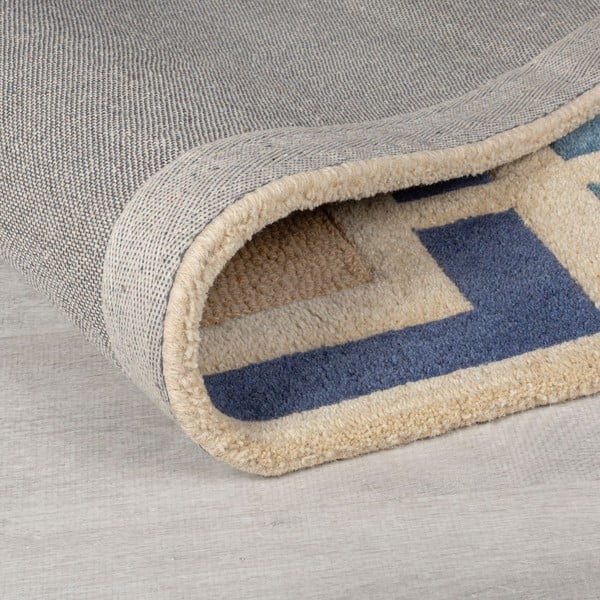 Rankų darbo iš vilnos kilimas mėlynos spalvos/oranžinės spalvos 160x230 cm Retro Blocks – Flair Rugs-image-2