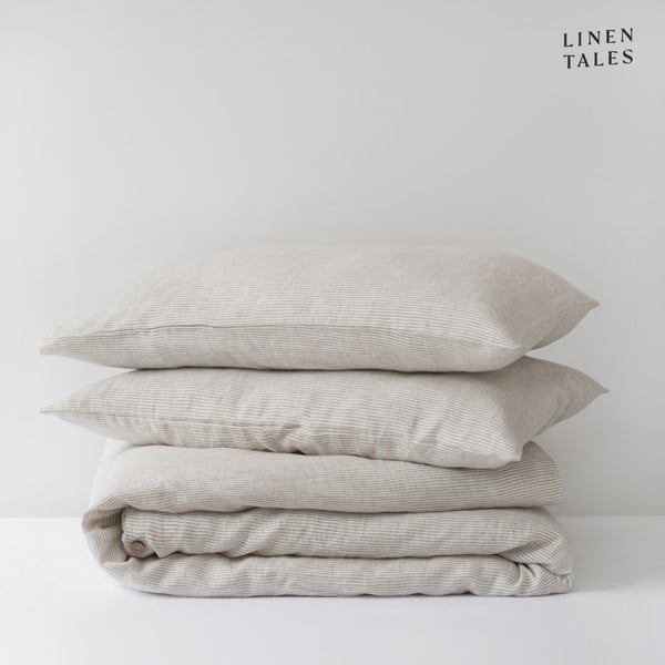 Dvigulė/itin ilga patalynė baltos spalvos/smėlio spalvos iš lino 200x220 cm – Linen Tales