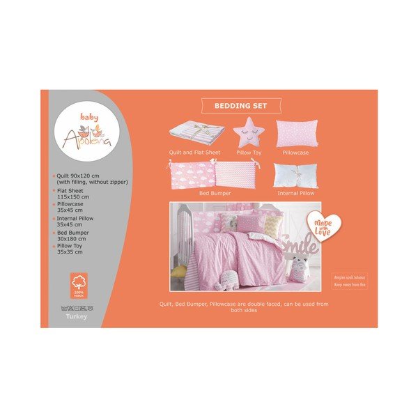 Rausva medvilninė kūdikių patalynė su paklode viengulėlei lovai Mike & Co. NEW YORK Carino, 90 x 120 cm-image-3