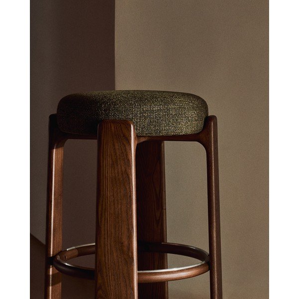 Žalios spalvos/tamsios natūralios spalvos iš uosio masyvo baro taburetė (sėdynės aukštis 65 cm) Granite – Kave Home-image-3