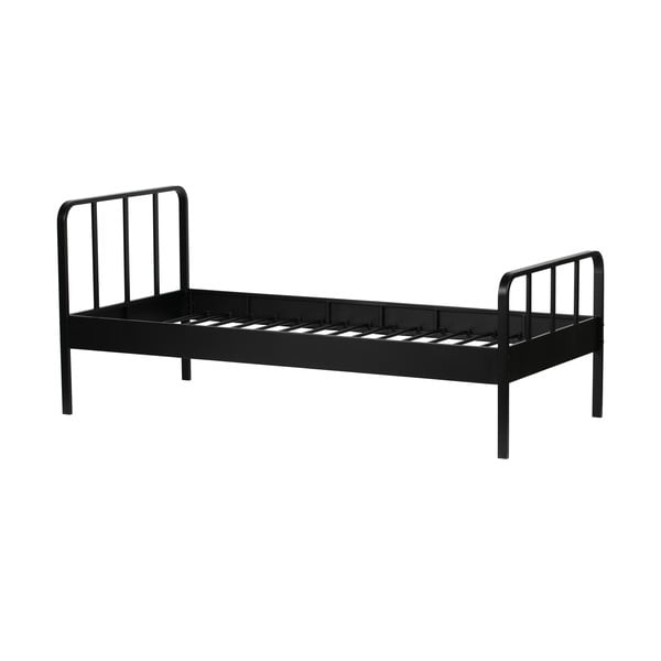 Viengulė lova juodos spalvos su lovos grotelėmis iš metalo 90x200 cm Mees – WOOOD