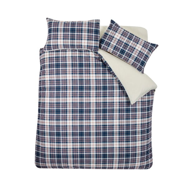 Mėlynos spalvos/smėlio spalvos iš sherpa vilnos dvigulė patalynė 200x200 cm Cosy Sherpa Check – Catherine Lansfield
