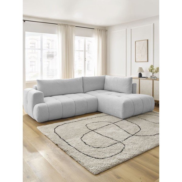 Šviesiai pilkos spalvos sulankstoma/su sandėliavimo vieta kampinė sofa (su dešiniuoju kampu/„L“ formos) Fuji – Bobochic Paris-image-1