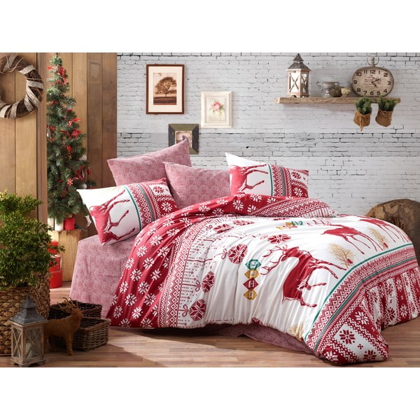 Dvigulės lovos patalynė su paklode iš ranforce medvilnės Nazenin Home Noel, 200 x 220 cm