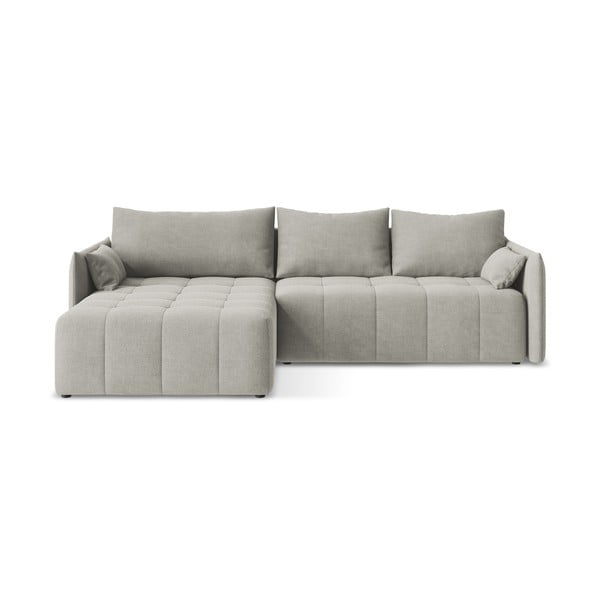 Šviesiai pilkos spalvos sulankstoma/su sandėliavimo vieta kampinė sofa (su kairiuoju kampu/su gultu) Moku – Makamii