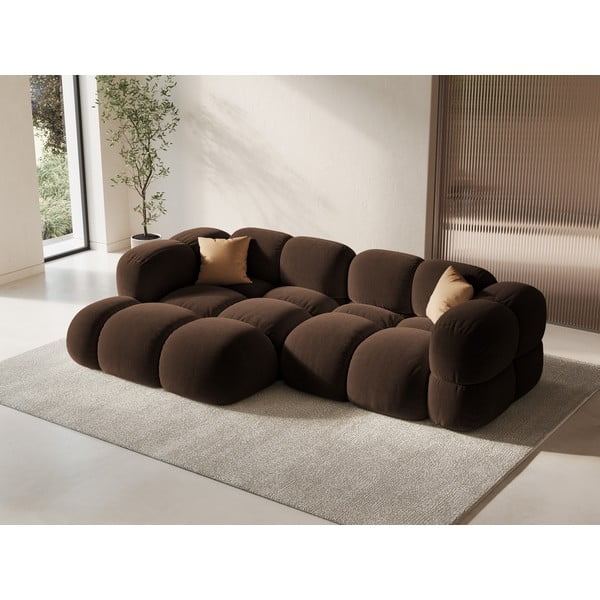 Tamsiai rudos spalvos iš velveto kampinė sofa (su kairiuoju kampu/su gultu) Loretto – Cosmopolitan Design-image-1
