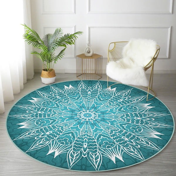 Skalbiamas/robotiniams dulkių siurbliams apvalios formos kilimas turkio spalvos ø 100 cm Comfort – Mila Home-image-4