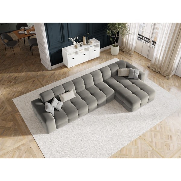 Pilka aksominė kampinė sofa (dešinysis kampas) Kendal - Micadoni Home-image-1