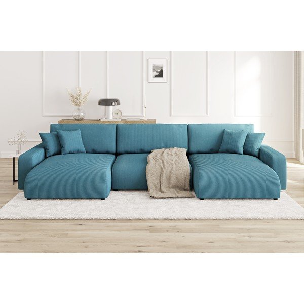 Turkio spalvos iš kordinio velveto sulankstoma/su sandėliavimo vieta kampinė sofa Sara – Ropez-image-1