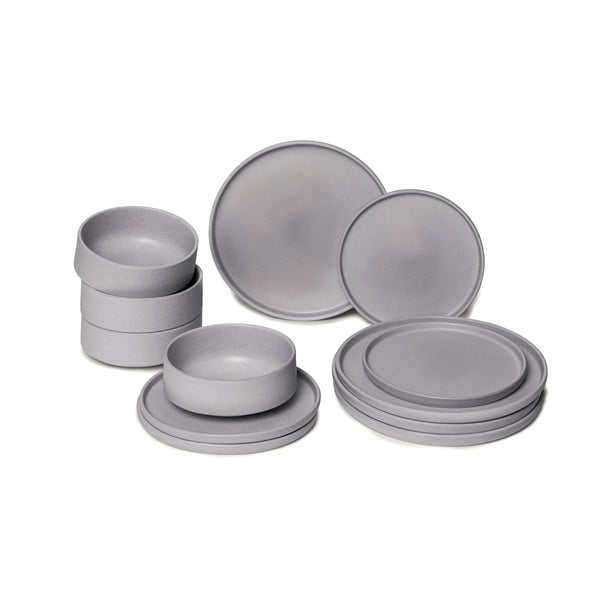 12 dalių pilkos spalvos akmens masės indų rinkinys Bonami selection Malia