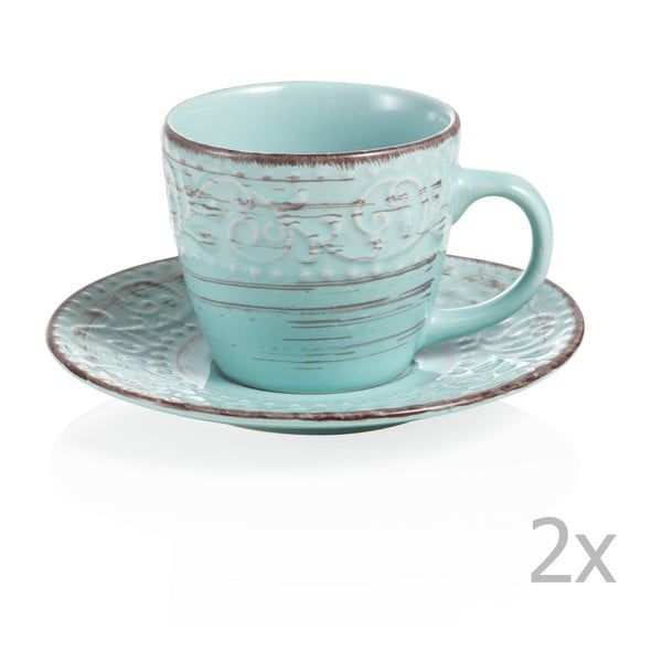 2 mėlynų akmens masės puodelių su lėkštutėmis rinkinys Brandani Serendipity