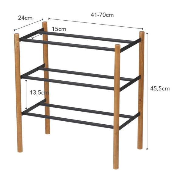 Teleskopinė spintelė batams iš metalo juodos spalvos/natūralios spalvos – YAMAZAKI-image-2