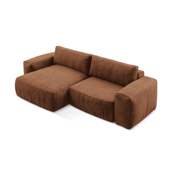 Terakotos spalvos sulankstoma kampinė sofa iš šenilinio audinio (su kairiuoju kampu/su gultu) Kuki – Makamii-image-3