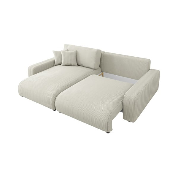 Iš kordinio velveto sulankstoma kampinė sofa kreminės spalvos (kintama) Sara – Ropez-image-3