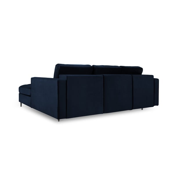 Mėlyna aksominė kampinė sofa-lova Milo Casa Santo, kampas dešinėje-image-4
