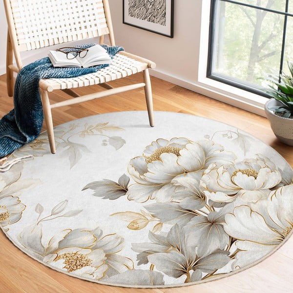 Skalbiamas apvalios formos kilimas šviesiai pilkos spalvos/smėlio spalvos ø 120 cm Soft and Gentle – Mila Home-image-1