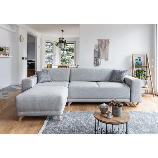 Šviesiai pilkos spalvos sulankstoma/su sandėliavimo vieta kampinė sofa Classy Sophie – Miuform-image-1