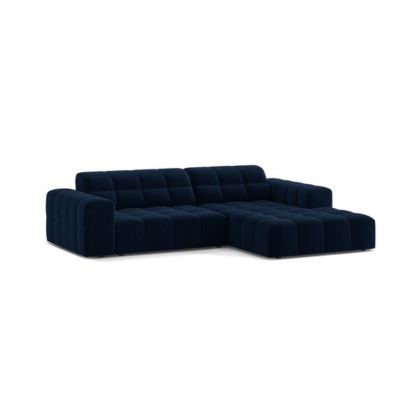 Tamsiai mėlynos spalvos kampinė sofa iš velveto (su dešiniuoju kampu/su gultu) Chicago – Cosmopolitan Design-image-1