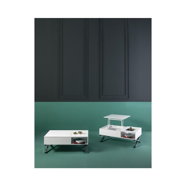 Baltas žurnalinis staliukas su ištraukiamu stalviršiu "Marckeric Manila-image-3