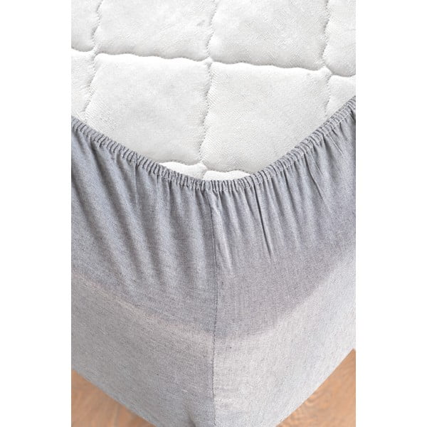 Juodai pilka medvilninė dvigulė paklodė / prailginta paklodė 200x220 cm - Mila Home-image-4