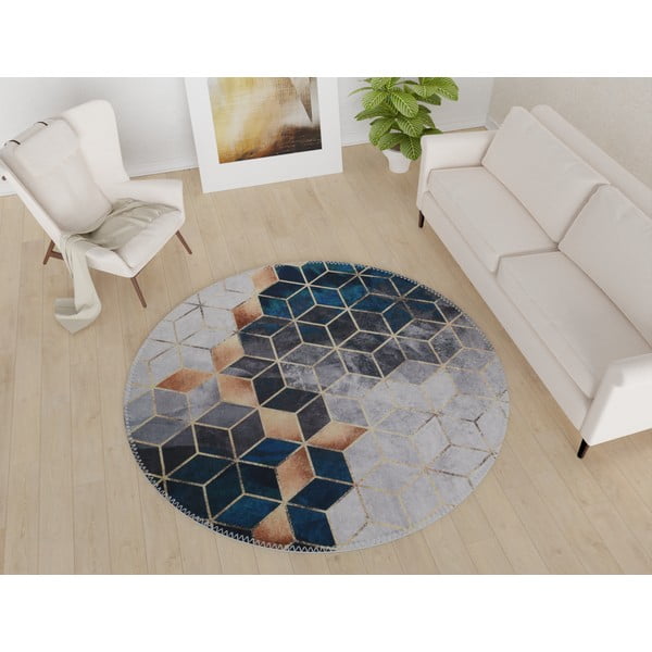 Skalbiamas apvalios formos kilimas baltos spalvos/smaragdinės spalvos ø 80 cm – Vitaus-image-1