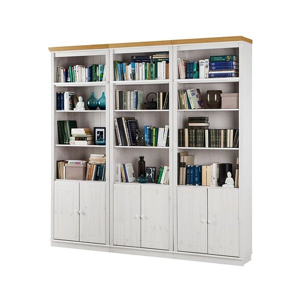 Balta knygų spinta su rudomis detalėmis iš pušies masyvo "Støraa Annabelle", aukštis 219 cm-image-1